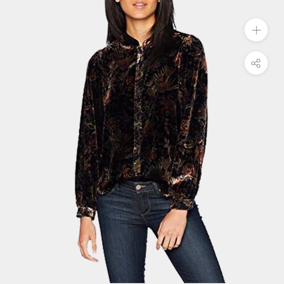 NWT $219 Paige Nayela  Velvet Floral Print Top In Black/Golden Sky Size XL - Picture 1 of 11